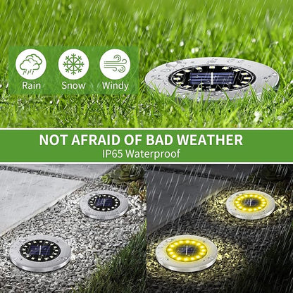 NFESOLAR Solar Ground Lights Outdoor with 16 LEDs Waterproof for Outdoor | Stainless Steel Shell, Wire-Free, Easy to Use for Garden Yard Lawn Pathway Walkway- Warm White 8 Pack