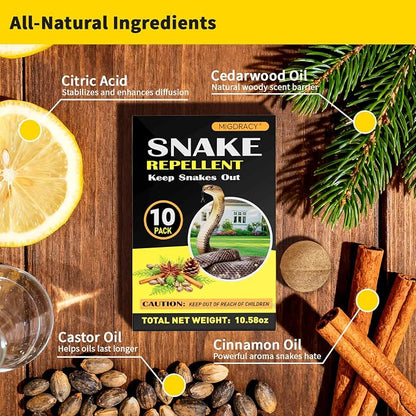 Snake Repellent Balls, 10-Pack Plant-Based Essential Oil Formula with Peppermint, Cinnamon & Cedarwood Oils, Long-Lasting Outdoor Use, Safe Around Family & Pets