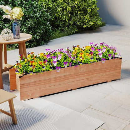 HAPPYGRILL Raised Garden Bed, Wood Flower Planter Box w/4 Drainage Holes, Black Liner for Containing Soil, Indoor Outdoor Wooden Plant Container for Backyard, Patio, Balcony (1,44" x 11" x 10")