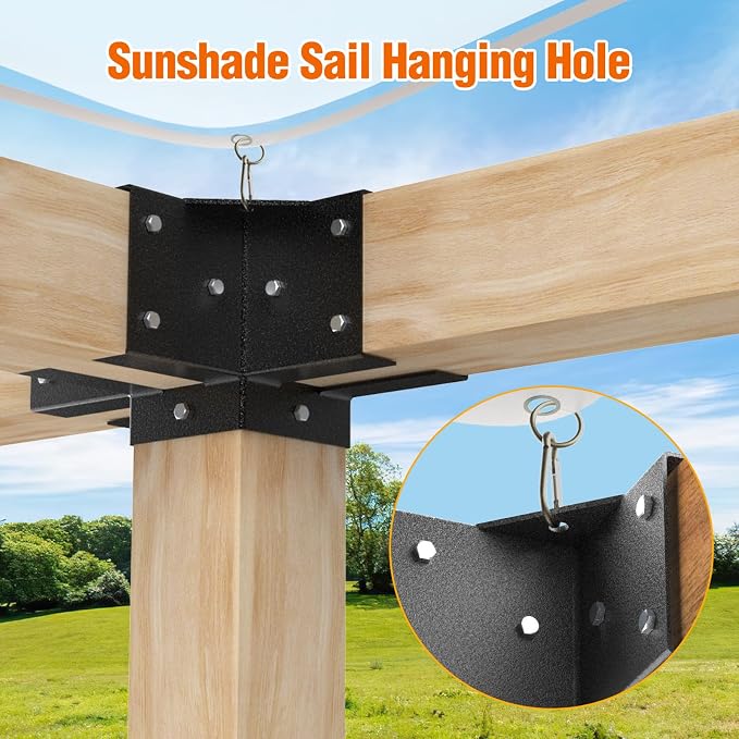 4-Way Pergola Brackets, 4"x4" Pergola Kit, Pergola Corner Bracket for Gazebos, Patio Pergolas, Log Cabin, Wooden Beams (2PCS)