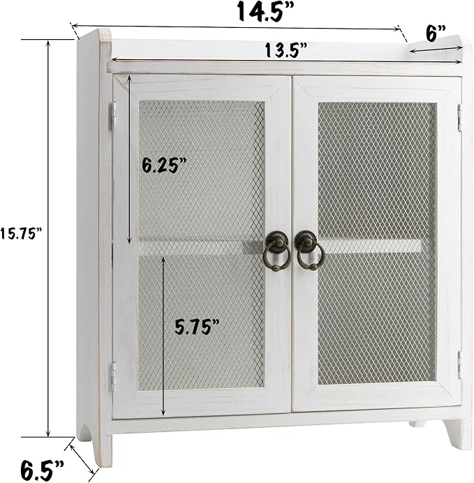 COLLECTIVE HOME - 2 Tiered Storage Cabinet, Countertop Cabinet, Wood Organizer for Kitchen Living Room Bedroom Bathroom Office with Magnetic Door, 15.75 x 14.5 x 6.5, White, 02
