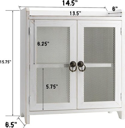COLLECTIVE HOME - 2 Tiered Storage Cabinet, Countertop Cabinet, Wood Organizer for Kitchen Living Room Bedroom Bathroom Office with Magnetic Door, 15.75 x 14.5 x 6.5, White, 02