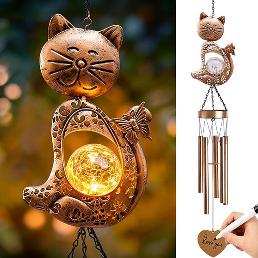 Nacome Cat Wind Chimes Outdoor Indoor: Weatherproof Metal Outdoor Decor Easy Hanging for Garden Patio Tree Window - Melodious Mother's Day Birthday Gifts for Mom Women Mom Grandma Her Wife