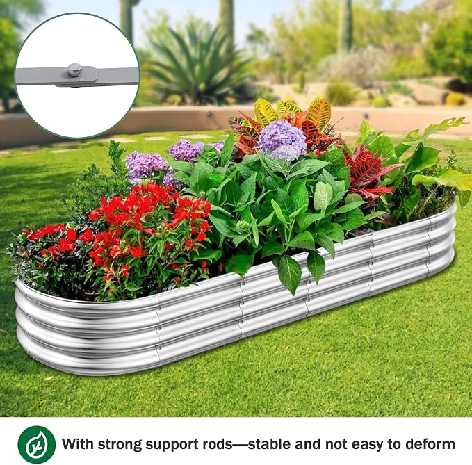 RAYKEEP 2pcs 7x2x1FT Raised Garden Beds Outdoor Kit, Galvanized Oval Planter Box, Metal Bottomless Elevated Garden Boxes Set for Planting Vegetables, Fruits, Flowers
