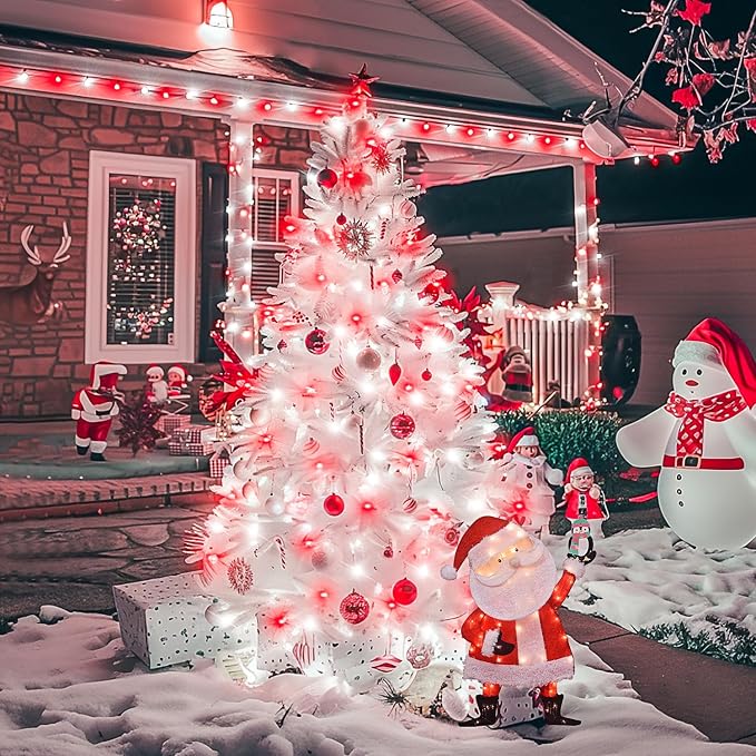 JMEXSUSS Red and White Christmas Tree Lights with Remote, 600 LED String Lights Outdoor Indoor Clear Wire, 168ft Christmas Twinkle Lights Plug in for Bedroom Tree Birthday Party Christmas Decorations
