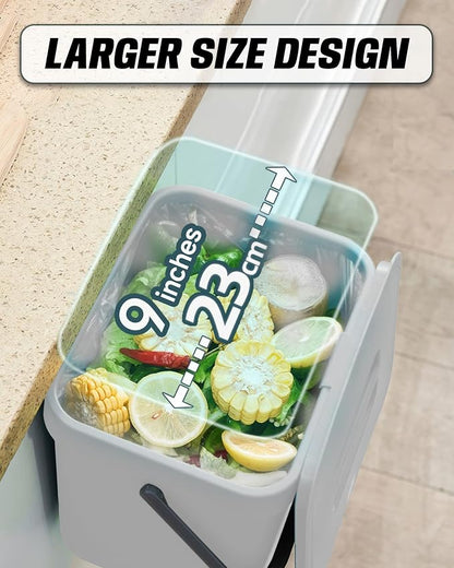 Kitchen Compost Bin - 3.2 Gallons Hanging Trash Can with Lid for Kitchen Bathroom, Under Sink Trash Can, Outdoor Compost Bucket with Lid, 12L(Subtle Blue)