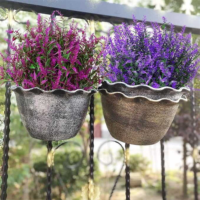 XLFAQXM 8 Pack Artificial Plants Flowers Grass Shrubs Lavender No Fade Faux Plastic Flowers Outdoor for Farmhouse Garden Porch Patio Indoor Wedding Decoration Greenery Fake Plants uv Resistant
