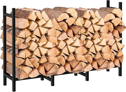 DIAMONDFORGE 4ft Firewood Rack Outdoor, Heavy Duty Fire Wood Stand, Metal Firewood Rack Indoor, Firewood Holder Storage, Log Wood Pile Racks Stand for Patio, Garden, Backyard, Matte Black