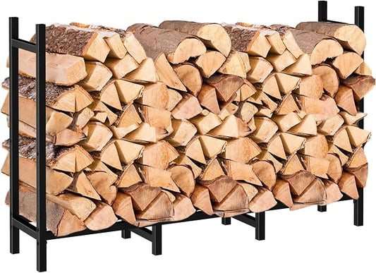 DIAMONDFORGE 4ft Firewood Rack Outdoor, Heavy Duty Fire Wood Stand, Metal Firewood Rack Indoor, Firewood Holder Storage, Log Wood Pile Racks Stand for Patio, Garden, Backyard, Matte Black