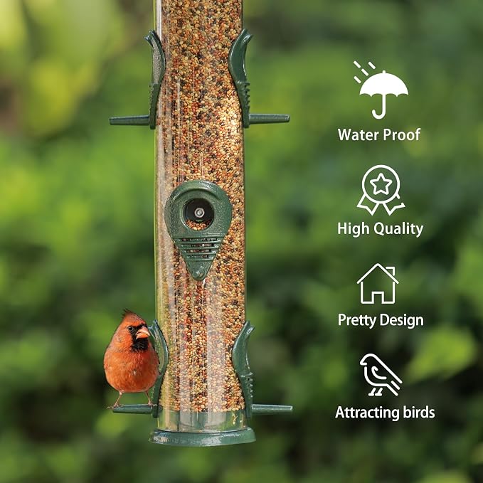 MIXXIDEA 2PK Metal Bird Feeders with 6 Feeding Ports,Tube Bird Feeder with Steel Hanger,Wild Bird Feeder for Outdoors Hanging, Attracting Birds in Your Lawn, Garden, Balcony (Green)