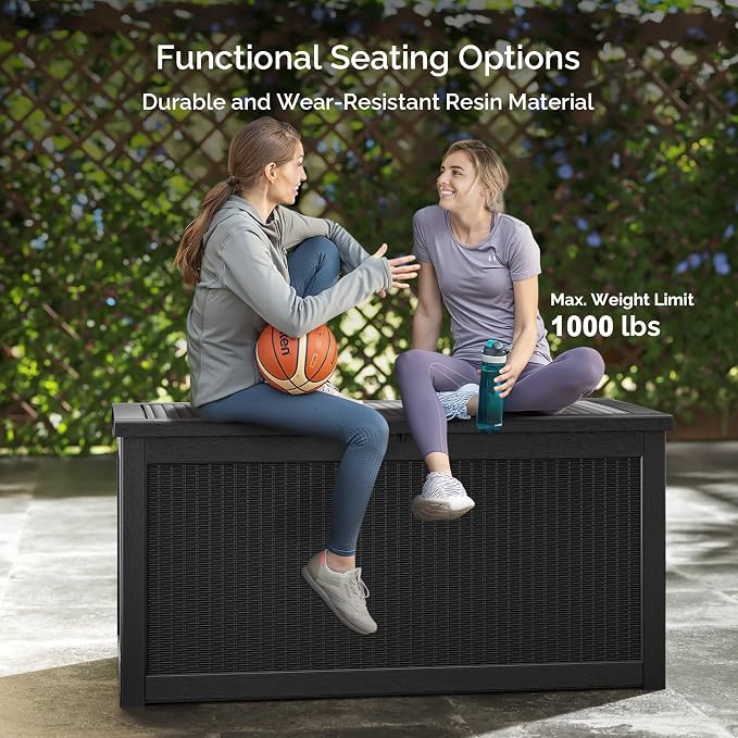 Sersper 260 Gallon Outdoor Storage Box, Large Deck Box with Gas Struct, Waterproof Resin Storage Bin for Patio Cushions, Pool Supplies, Lockable Box, UV Resistant, Black