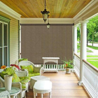 Shade&Beyond Outdoor Roller Shades with Splicing Design, 8' W x 8' H Cordless Patio Roll Up Blinds, Exterior Shade Cloth Roll for Porch, Gazebo, Pergola, Balcony, Coffee Brown