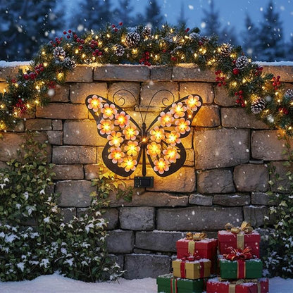 Solar Lights Outdoor Metal Butterfly Wall Decor with 30 Led - 13.5" Outdoor Fence Wall Art,Hanging Decoration for Garden Patio Porch Yard,Gifts for Women,Birthday Gifts for Mom Grandma