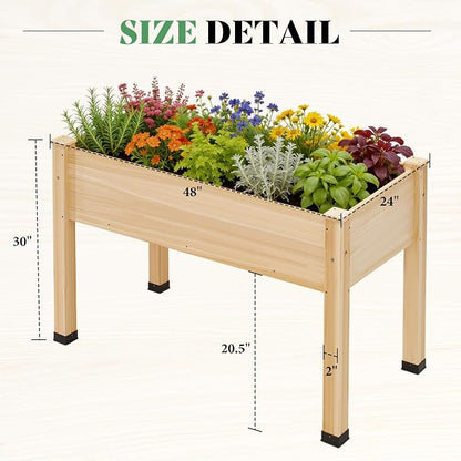 AMERLIFE Raised Garden Bed, 48x30x24 Inches Elevated Wood Planter Box with Bed Liner, Legs, Divider, Drainage Holes, Stand for Backyard, Patio, 330 Lb Capacity - Light Wood