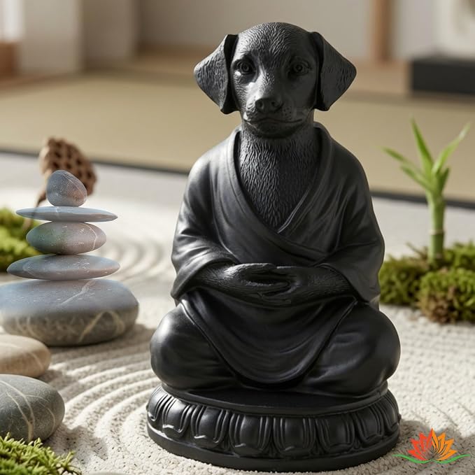 Bellaa Dog Statue Meditating Zen Buddha Yoga Pose Figurine, 6 Inch Resin Sculpture for Indoor Living Room & Outdoor Garden Decor, Mindfulness Monk Namaste Animal Gift 29608
