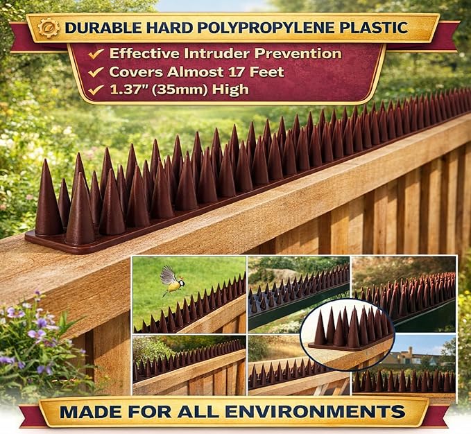 Heavy Duty Cat, Bird, Rodent Deterrent Outdoor Anti-Climb Repellent Security Device Spikes - 12 Pack [16.97FT] (1.98 pounds)