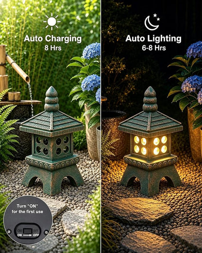 Nacome Solar Pagoda Garden Statues:15.7 inches Outdoor Weatherproof Resin Zen Decor for Landscape Balcony Patio Porch Yard Ornament(Bronze)