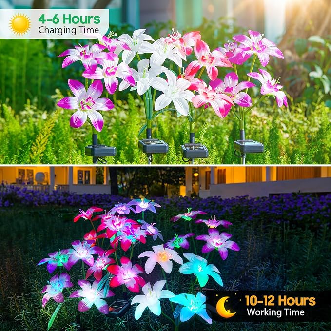Ahaorigin Solar Garden Lights Outdoor, 8 Pack Blooming Lily Solar Flowers Outdoor Waterproof, 7 Color Changing Bigger Flower Lights for Yard Patio Decor, Gift for Mom