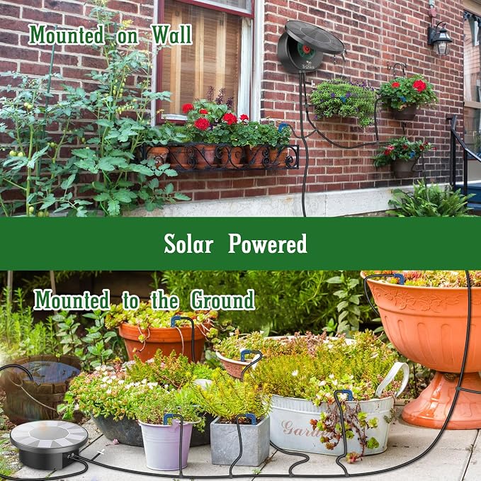 Solar Automatic Drip Irrigation System Kit, Auto Watering Kit for DIY Garden Watering System with 9 Timing Modes and Anti-Siphon Set，Indoor/Outdoor Garden, Balcony & Patio Irrigation System