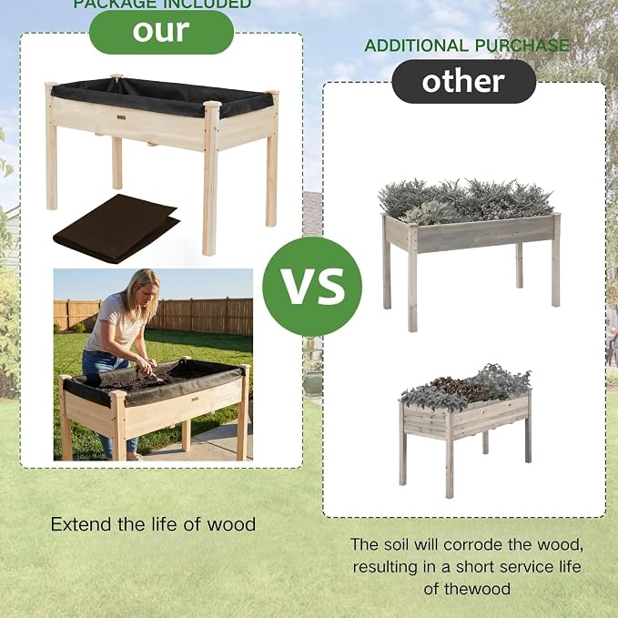 Raised Garden Bed 48x24x30in Elevated Wooden Horticulture Planter Box with Legs Standing Growing Bed for Gardening/Backyard/Patio/Balcony