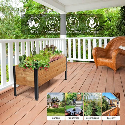 Wooden Rectangular Flower Box with Short Iron Legs, Planting Bed for Flowers and Vegetables, Suitable for Garden and Balcony. Dimensions: 19.7x13.9x12.5 inches