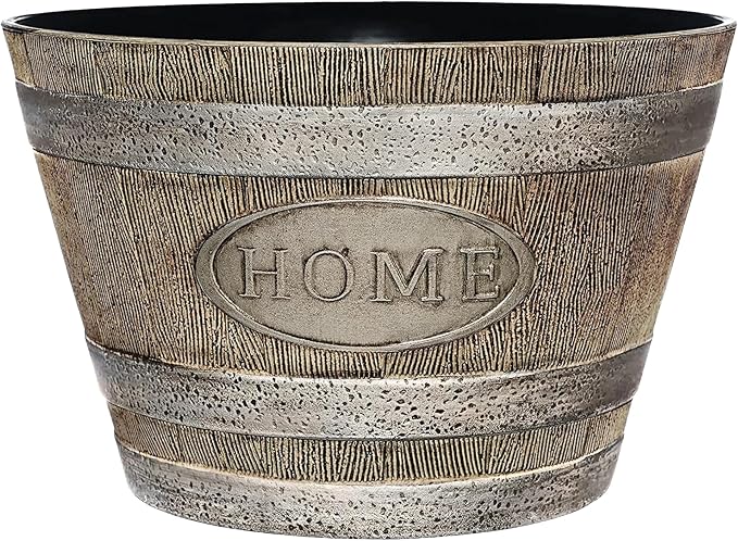 Whiskey Barrel Planters - Home Flower Planter Pot - Decorative Garden Pots - Indoor & Outdoor Resin Planters - Weather-Resistant Planting Pots (15" Oak Brown, Pack of 1)