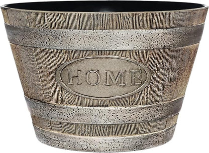 Whiskey Barrel Planters - Home Flower Planter Pot - Decorative Garden Pots - Indoor & Outdoor Resin Planters - Weather-Resistant Planting Pots (15" Oak Brown, Pack of 1)