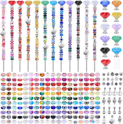 AIPRIDY DIY Crystal Beaded Fairy Wand Garden Stakes Kit, Colorful Decorative Wands with Assembly Guide, 12 or 10 Inch Threaded Rods,Outdoor Garden Decoration Set (275, Rainbow+Diamond Top)