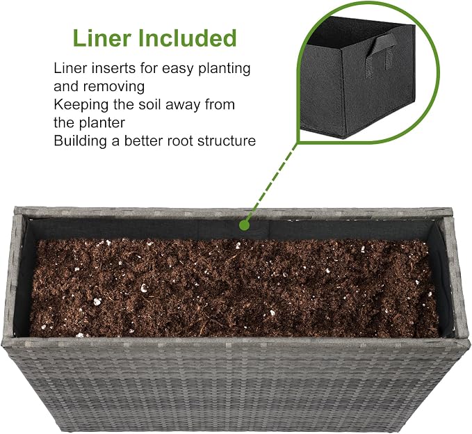LEWIS&WAYNE Tall Planters for Outdoor Wicker Large Rectangular Block Box | All-Weather, Handmade PE Rattan, Removable Liner, Indoor Outdoor, Patio Porch Garden, Modern Design