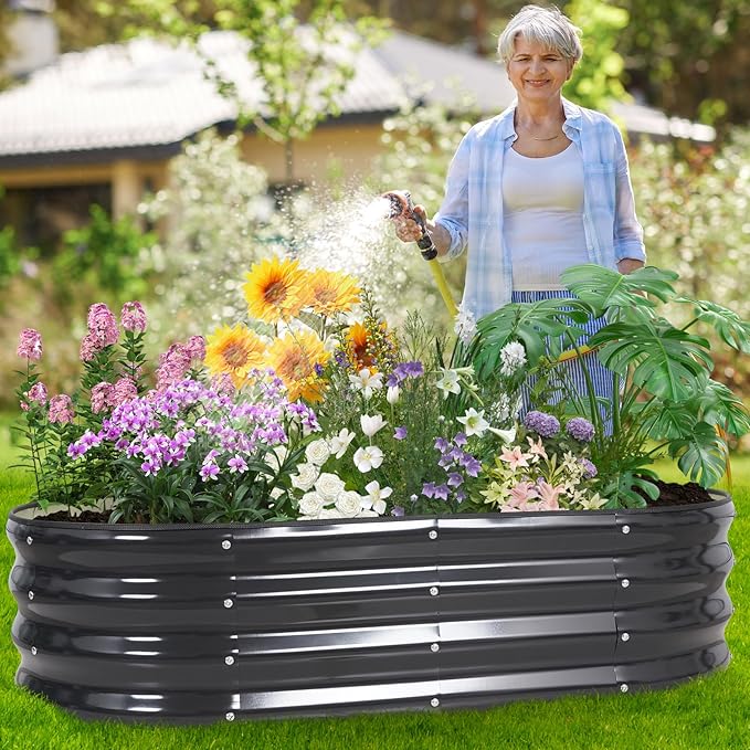 Galvanized Raised Garden Bed Outdoor - 4x2x1FT (2 Pack) Metal Garden Planter Box with Safety Edging and Gloves, Raised Bed for Gardening Vegetables Fruits and Flowers - Grey
