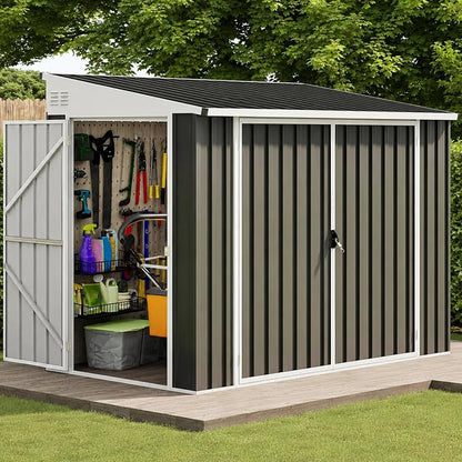 DWVO 7x4 FT Outdoor Weatherproof Storage Shed, Secure Metal Bike Shed w/Lockable Entry, Garden Storage Solution for Lawn Equipment, Tools, Waste Bin, Dark Gray