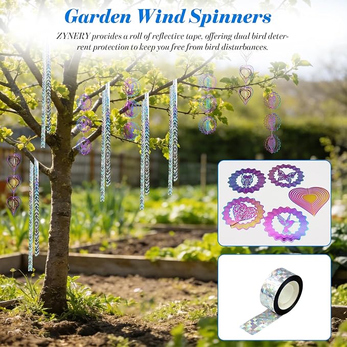 ZYNERY 15PCS Bird Deterrents for Outside Patio, Pigeon Deterrents for Outside, 3D Reflection Effectcaring Away Bird Repellent Devices Outdoor, Garden Wind Spinners Outdoor Decor, Yard Decorations