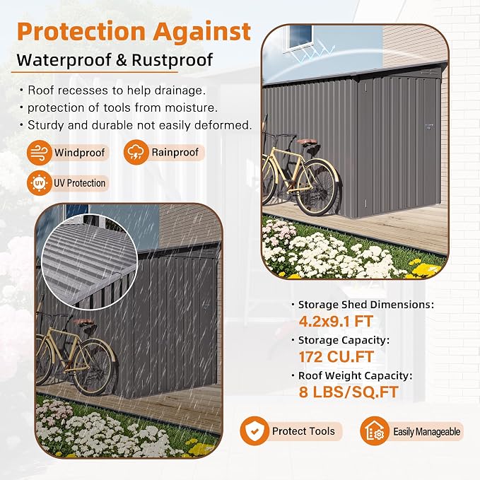 Outdoor Metal Storage Shed, Galvanized Steel Garden Shed with Sloped Roof & Air Vents, Waterproof Rust-Resistant Backyard Tool Storage House for Patio Lawn Garden Trash Can Storage, Easy Assembly