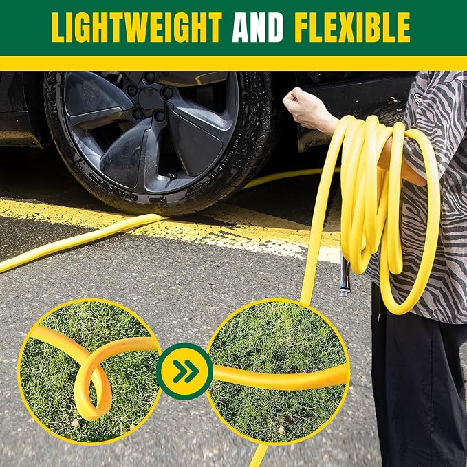 T TOVIA Garden Hose 100 ft x 5/8 in,All Weather Hybrid Water Hose,Lightweight,Kink Free.Flexible Garden Hose with 3/4'' Aluminum Fittings,Watering Equipment for Outdoor, Backyard, Lawn