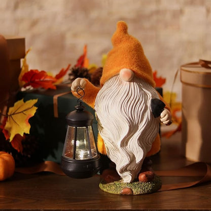 TERESA'S COLLECTIONS Fall Outdoor Decor, Fall Gnome Decor, Autumn Garden Gnomes Holding Lantern with Solar Lights,Waterproof Resin Outdoor Fall Decor, Fall Gifts Outdoor/Indoor,8"