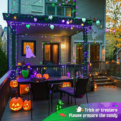 JMEXSUSS 2 Pack Solar Halloween Lights, Total 200LED 66FT, Purple and Green
