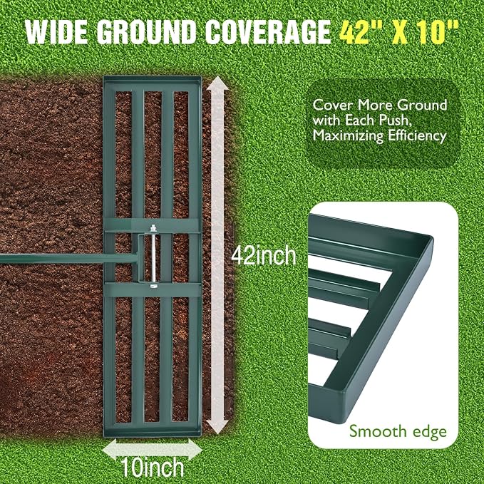 Yesker Lawn Leveling Rake 42 Inch for Soil Yard Leveling Rake with 42"x10" Ground Plate 72" Steel Handle Effort-Saving Heavy Duty Ground Leveler Tool for Backyard Garden Farm Golf Course Landscaping