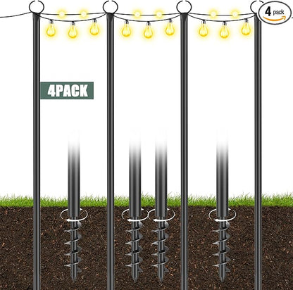String Light Poles for Outside 4 Pack, 10.5 Feet Outdoor String Lights Poles for String Lights, Backyard Patio Light Poles for Bistro Party Wedding, Metal Outdoor String Light Pole