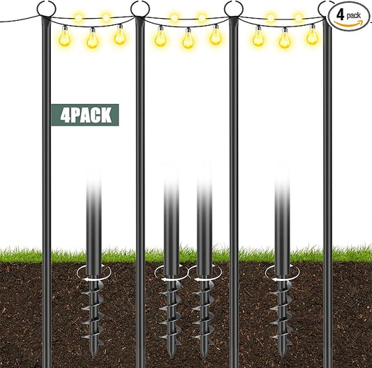 String Light Poles for Outside 4 Pack, 10.5 Feet Outdoor String Lights Poles for String Lights, Backyard Patio Light Poles for Bistro Party Wedding, Metal Outdoor String Light Pole