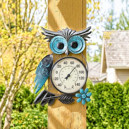 MUMTOP Outdoor Thermometer, Owl Outside Decor for Patio, Yard and Garden | No Battery Needed, Waterproof, Indoor and Outdoor, Easy to Read, Gifts Idea