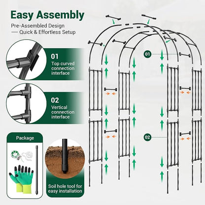 Miory Garden Arch Trellis for Climbing Plants Outdoor, 3.9x7.9ft Steel with PE Coating, Garden Archway for Vegetable, Vines, Wedding Arbor (Black)