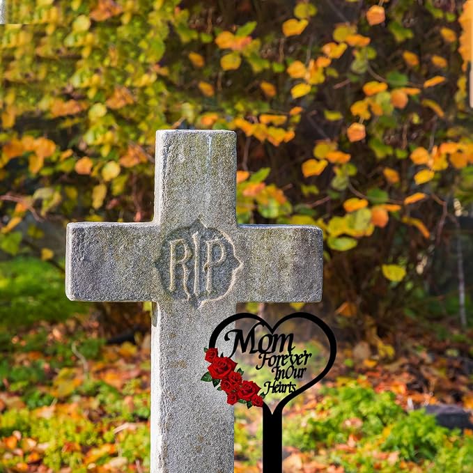 OZIO Memorial Grave Markers for Cemetery, Heart Memorial Plaque Stake Cardinals Garden Stake Memorial Metal Grave Stake Decoration for Mom Dad Cemetery Outdoors Yard Garden