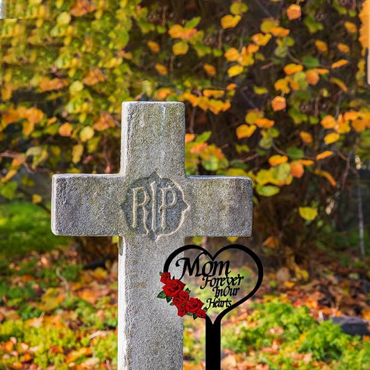 OZIO Memorial Grave Markers for Cemetery, Heart Memorial Plaque Stake Cardinals Garden Stake Memorial Metal Grave Stake Decoration for Mom Dad Cemetery Outdoors Yard Garden