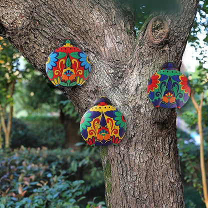 Scwhousi Metal Ladybugs Outdoor Wall Decor,Mexican Pottery Outdoor Decor,Talavera Garden Decoration Hanging for Fence,Yard, Patio,Living Room,Bedroom,Muticolored