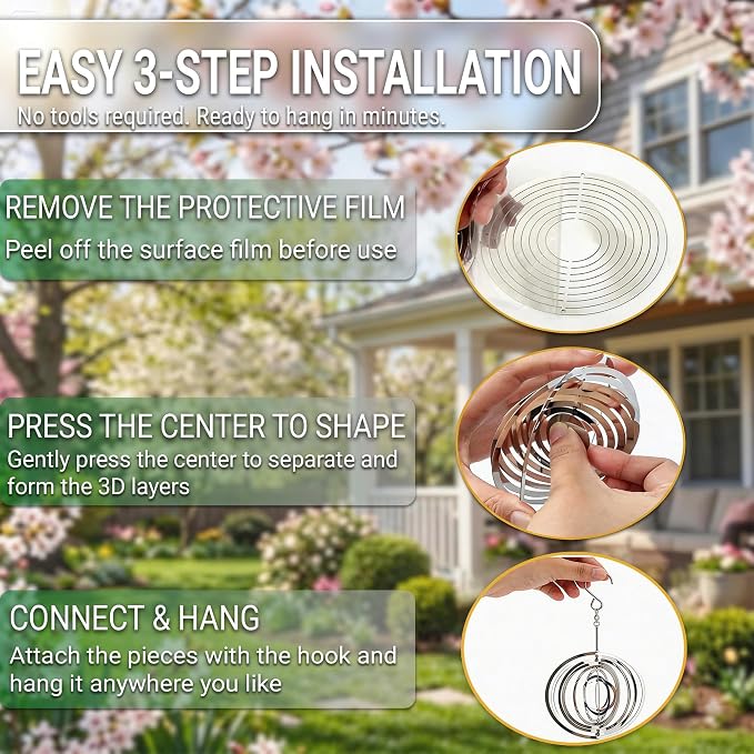Reflective Bird Deterrents for Outside – Bird Repellent Devices Outdoor – 3D Wind Spinners Outdoor Garden Decor –4 Set Bird Repellent to Keep Woodpecker & Pigeons Away from Window Roof (Style 2)