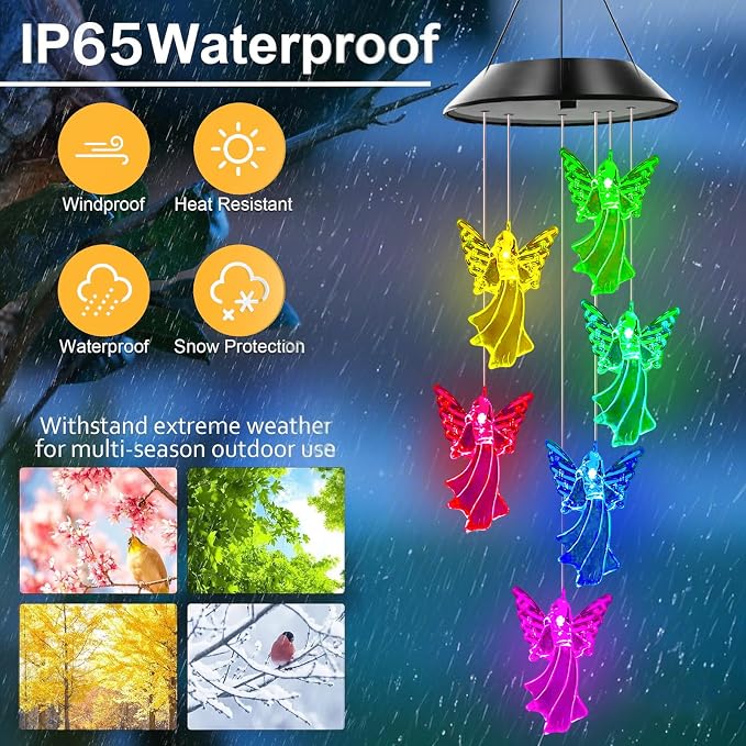 Angel Solar Wind Chimes for Outside Color Changing | Hanging Decor for Outside,Best Gifts for Mom Grandma Women Wife Aunt Sister,Solar Lights Wind Chimes , Garden Yard Decor