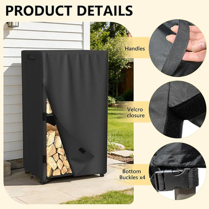 AKEfit 2ft Firewood Racks Cover,Heavy Duty Waterproof Outdoor Logs Holder Stand Cover with Velcro-Black