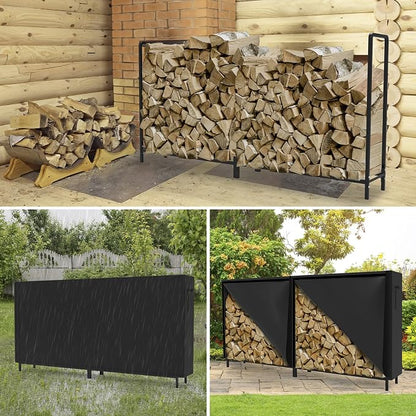 WALMANN 8ft Firewood Rack with Cover, Heavy Duty Firewood Rack With Weather Resistant 600D Oxford Fabric Cover, Indoor/Outdoor Wood Rack for Firewood
