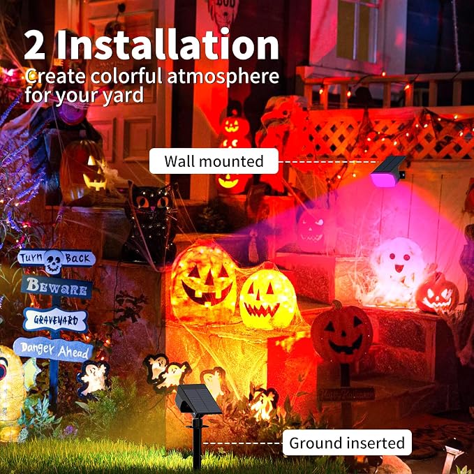 WENATY Solar Spot Lights Outdoor Color Changing, [7 Mode/2 Pack] Christmas Landscape Spotlights, Solar Lights Outdoor Waterproof, Solar Led Powered Flood Light for Outside Pathway Yard Garden Walkway