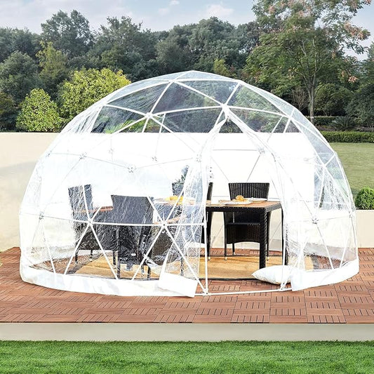 CZGBRO 12FT Garden Dome House, Outdoor Clear Dome Tent Shelter Geodesic Dome 5-7 Person for Backyard Patios, Canopy Gazebos Screen House Room Lean to Greenhouse
